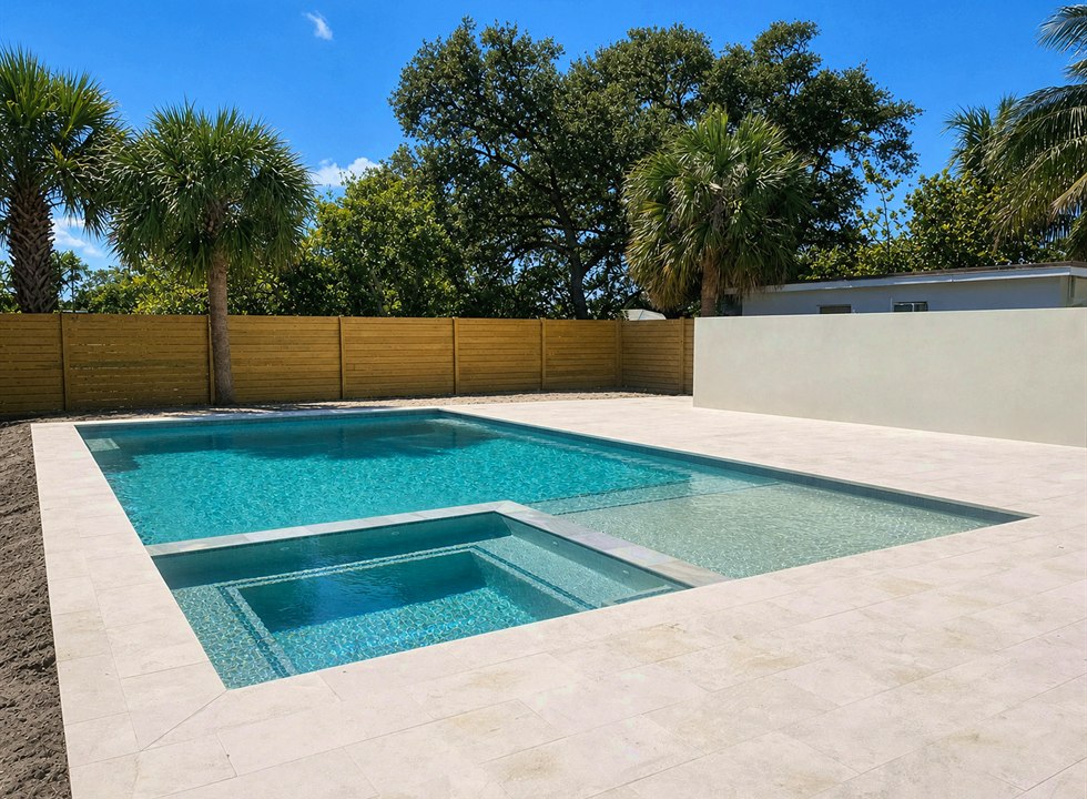 Modern pool with sun shelf